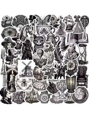 2/$10 30 Piece Vintage Victorian Gothic Era Black and White Sticker Set